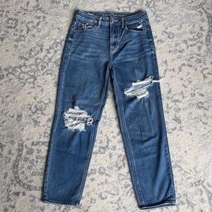 American Eagle Outfitters Women's Distressed Straight Leg Jeans - Medium Blue